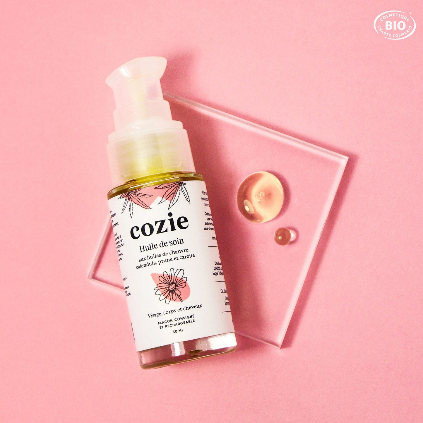 Huile de soin aux huiles de chanvre, calendula, prune et carotte – 30ml