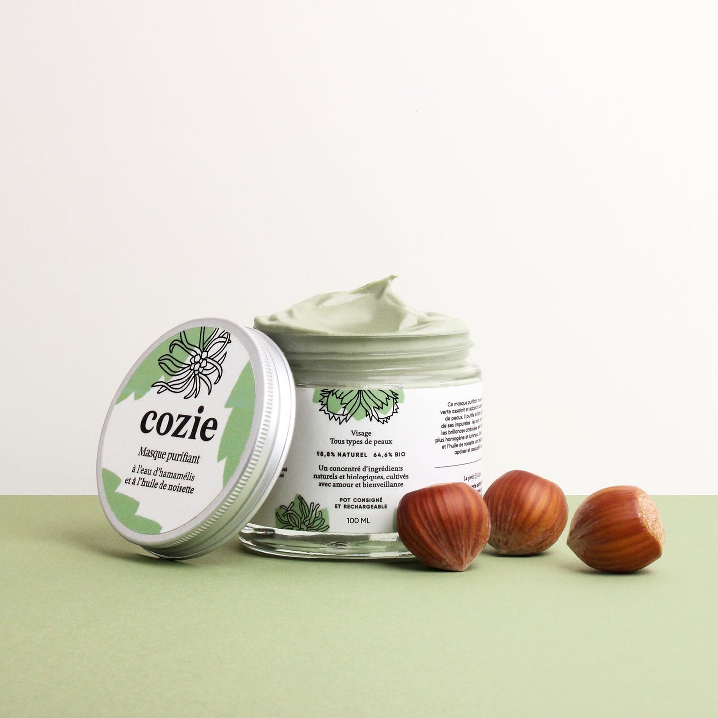 Masque visage purifiant à l’argile verte et à l’huile de noisette – 100 ml